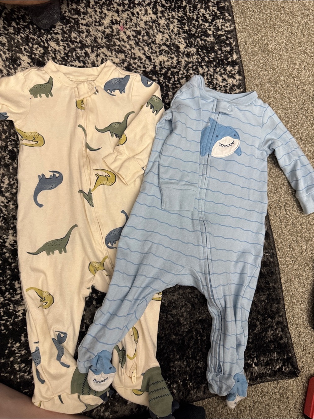 Carters Footed One-Piece - Blue Shark & Cream Dino Prints